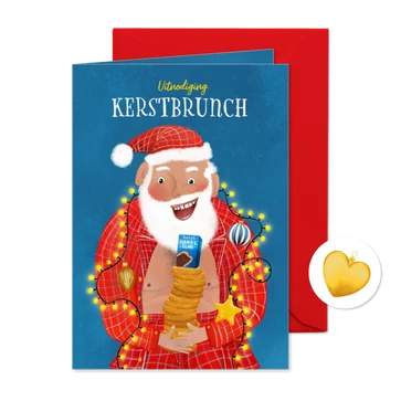 Uitnodigingskaart kerstbrunch met grappige kerstman